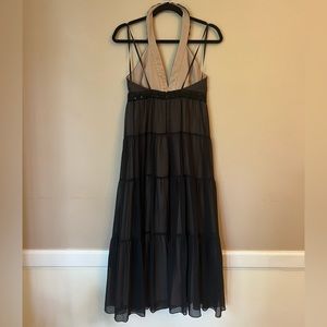 Black halter maxi dress.